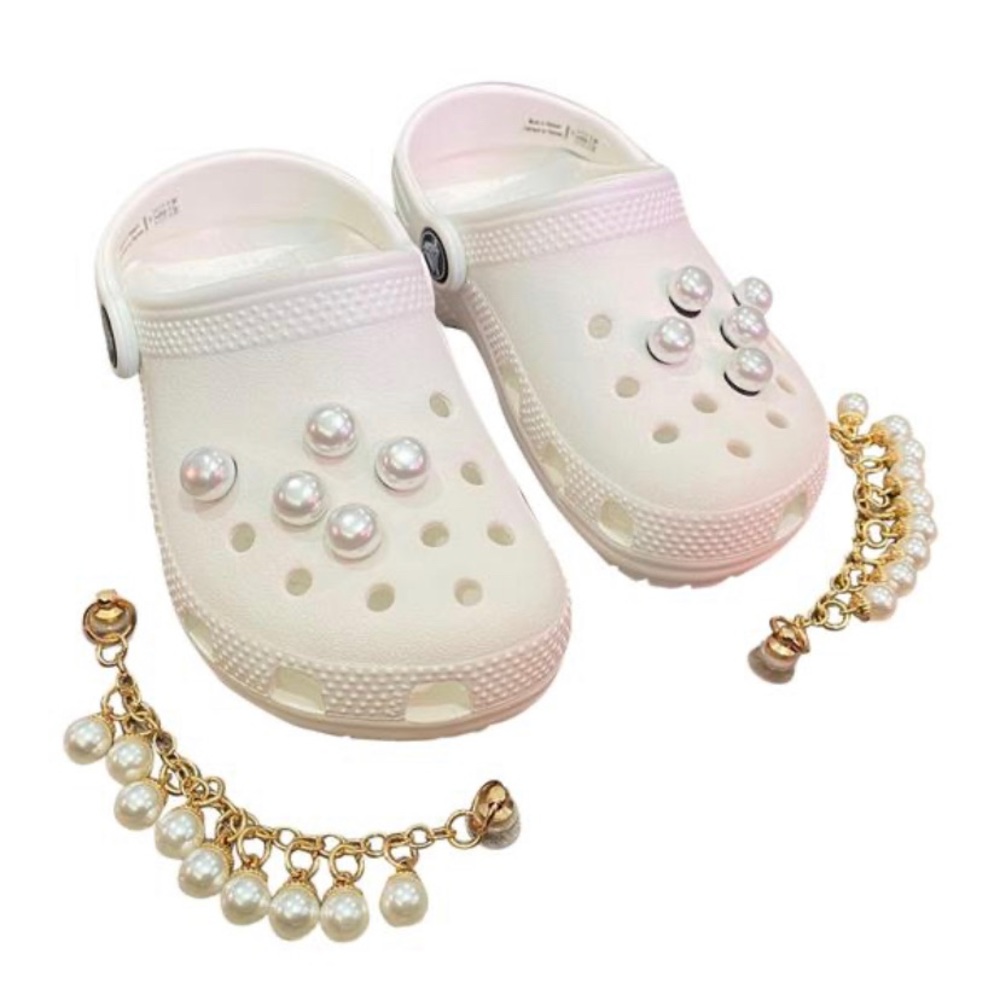 10 Pearl Charms with 2 Gold Chain for Crocs Charms